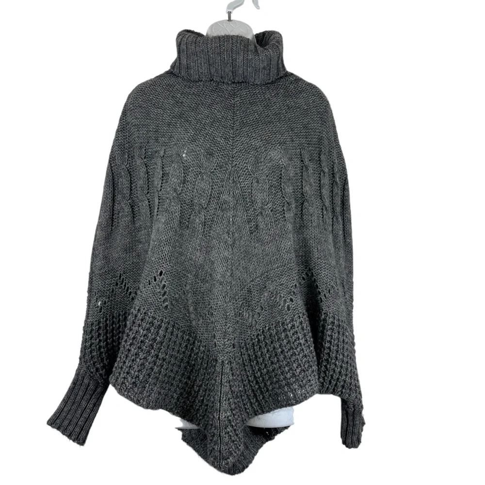 Iperico Made in Italy Grey Turtleneck Knit Poncho Sweater OS Wool Mohair Blend